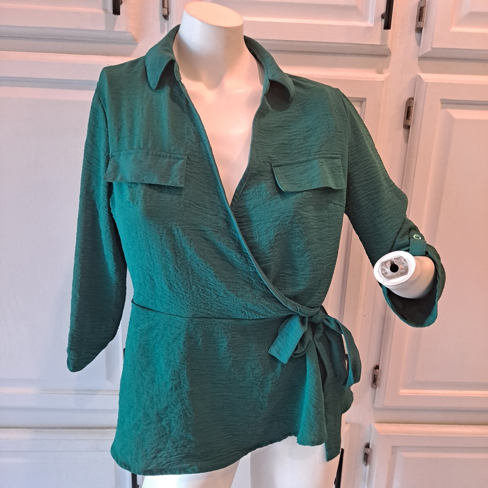 Unique Spectrum Emerald Green Wrap Blouse